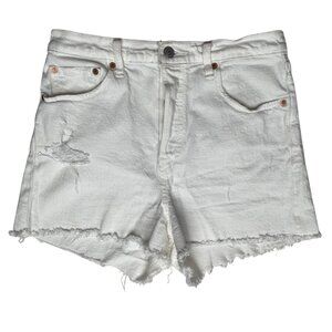 Women's Levi's Distressed White/Cream Denim Ribcage Shorts High Rise, 29/8
